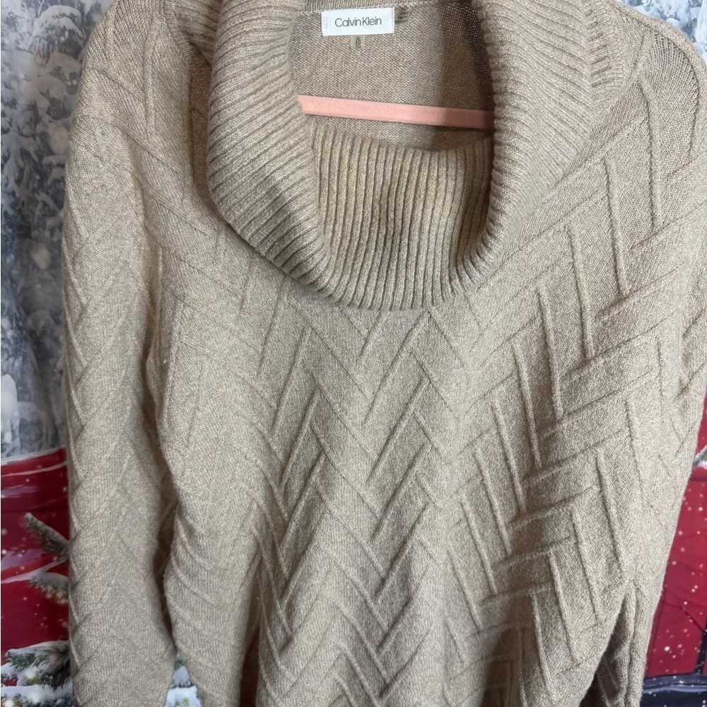 CALVIN KLEIN Women's Chevron-stitch Cowl Neck Sweater Size XL EUC - Picture 10 of 17